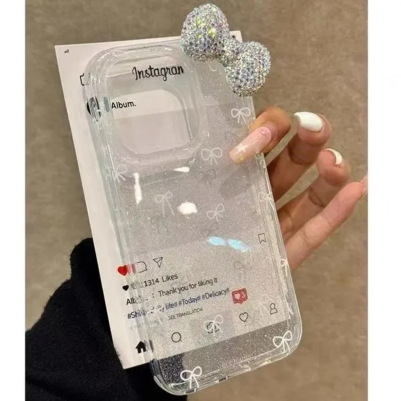 الفاخرة تألق مسحوق ثلاثية الأبعاد كامل الماس القوس جراب هاتف آيفون 17 الهواء 16 15 برو ماكس 14 13 12 11 XR XS X 7 8 زائد Y2K غطاء