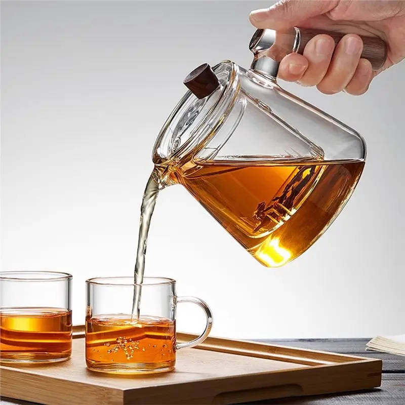ABAE-Glass Teapot With Removable Infuser, 600Ml Capacity Stovetop Safe Tea Kettle Featuring Wooden Handle For Loose Tea