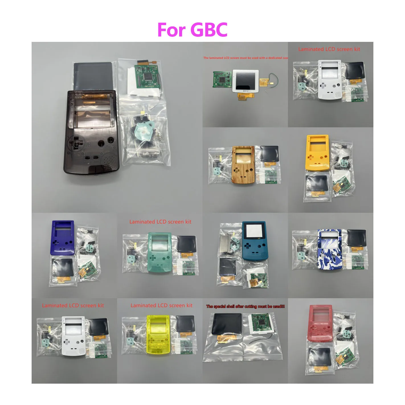 

For GBC 2.6" IPS Pre-Laminated LCD Screen Kits With Housing Shell For GameBoy Color High Brightness IPS Display Screen