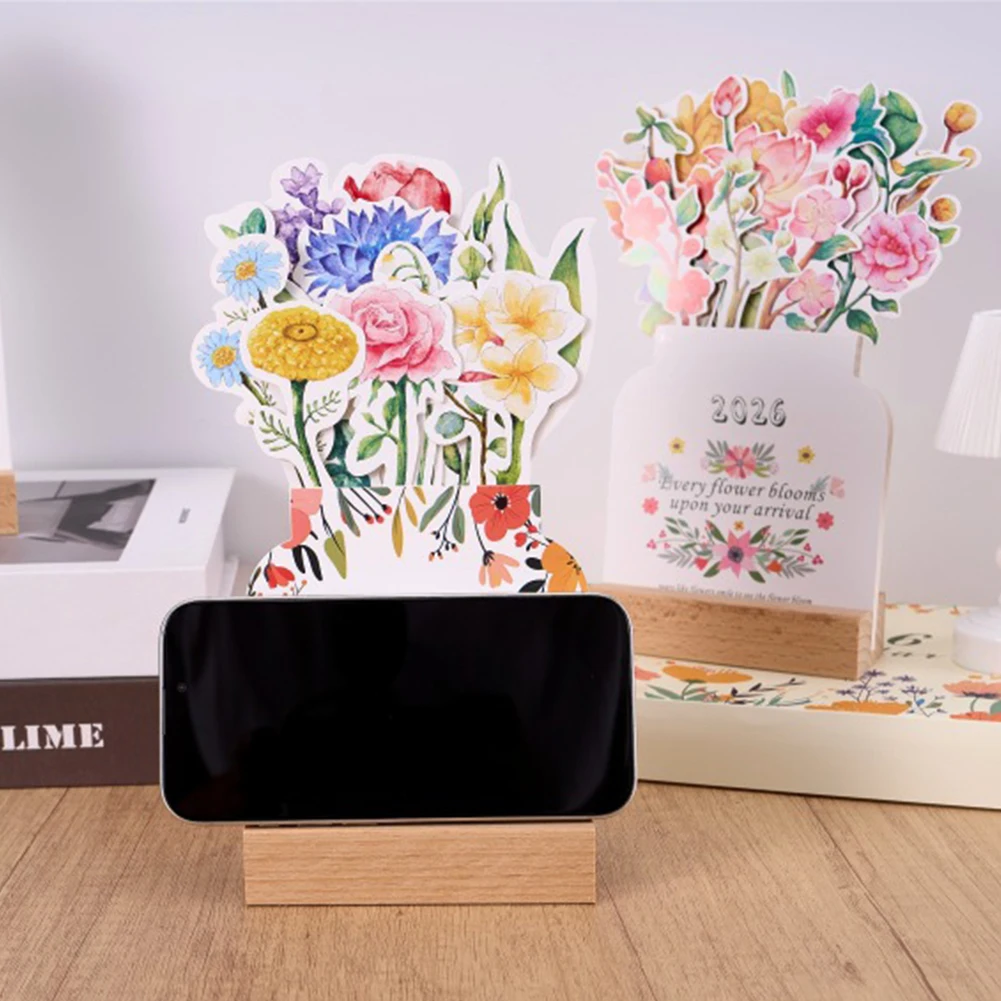 

2026 New Year Fashion Flower Calendar Wooden Platform Calendar Notepad Memo Creative Calendar Festival Gift