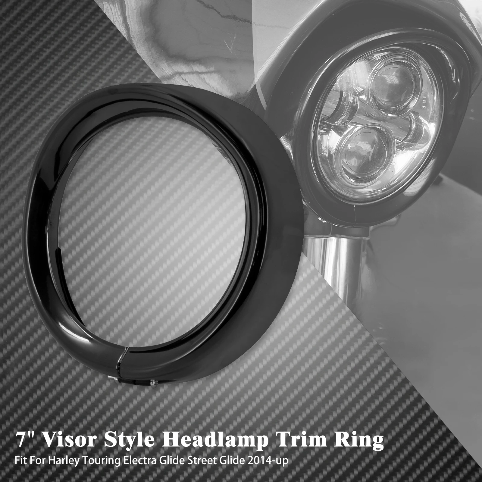Motorcycle 7 Inch LED Headlight Head Lamp Visor Bezel Tirm Ring For Harley Touring Road King Street Electra Glide 2014-Up FLHT