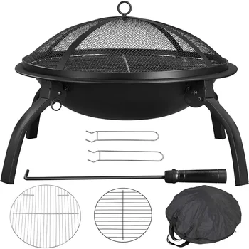 21inch Fire Pit Portable Folding Steel Fire Bowl Garden Treasures Fire Pit for Outside Fireplace with Carrying Bag, BBQ Grill