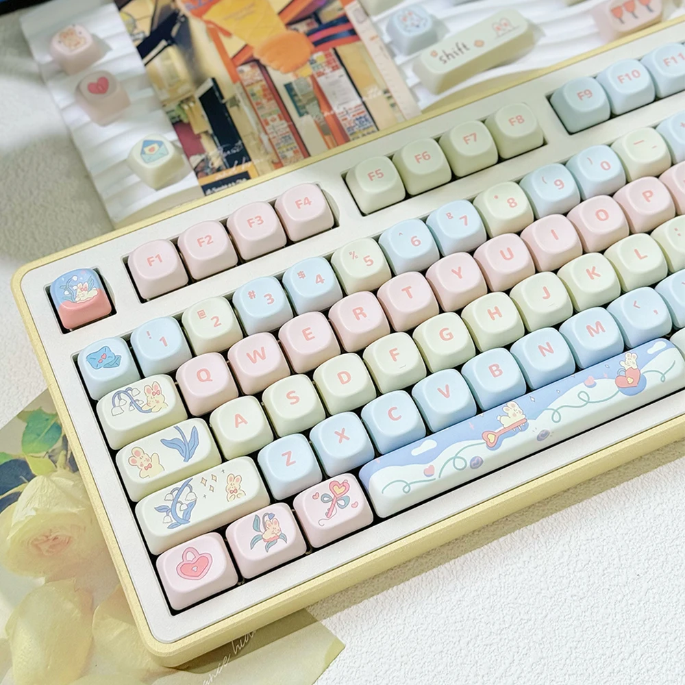 95 Keys PBT MOA Profile Secret Garden Cartoon Key Caps for 61/64/68/84/75/87Keys Gaming Mechanical Keyboard GMK67 GMK87 Keycaps