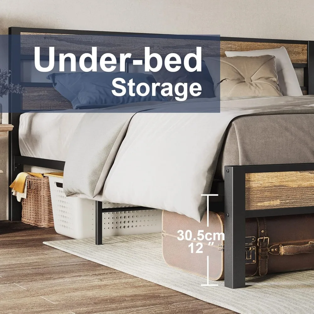 Bed Frame and Headboard, Easy Assembly, Noise-Free, No Box Spring Needed, Heavy Strong Metal Support Frames