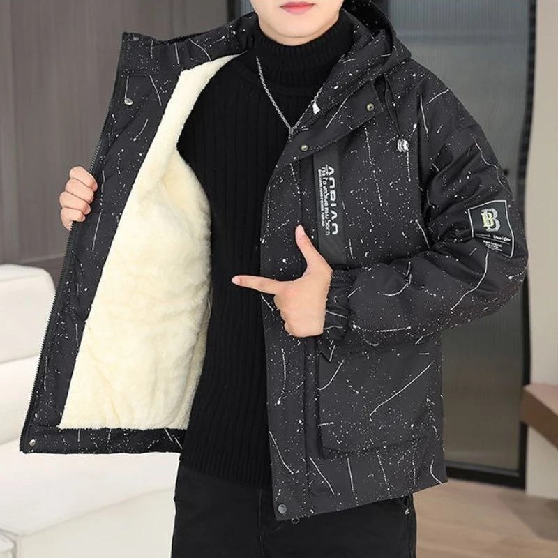 

Мужская зимняя Новое поступление, хлопковая куртка на утолщенной флисовой подкладке, повседневная рабочая одежда, теплое модное пальто с капюшоном