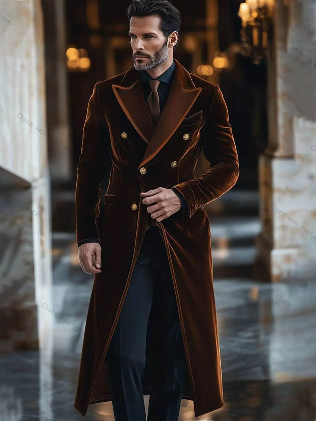 

Velvet Brown Men Suit 1 Pcs Long Blazer Winter Autumn Wedding Tuxedos Formal Office Customized Prom Dress Jacket Overcoat