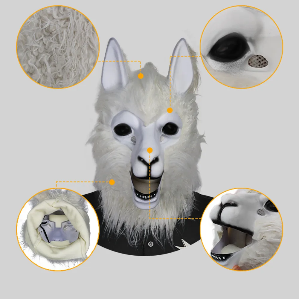Realistische Plüschtiermaske, Plüsch-Schafmaske mit beweglichem Kiefer, bewegliche Schafkopfmaske für Halloween-Partykostüme – Detail 3