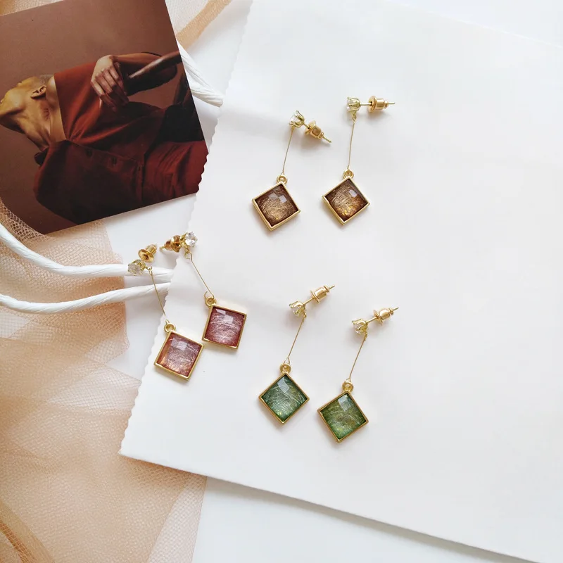 Simple Elegant Transparent Crystal Clips on Earring Without Non Piercing Vintage No Ear Hole Square Rhombus Stone Clip Earrings