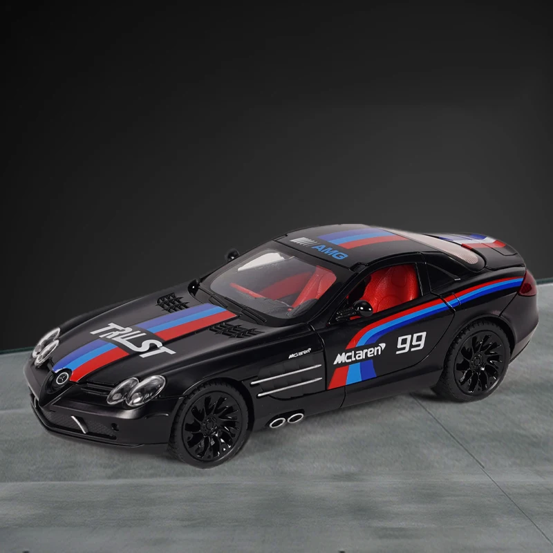 

1:24 литая под давлением модель спортивного автомобиля из сплава, переднее колесо, рулевое управление, амортизация, звук и свет, детская игрушечная машинка, подарок для мальчика