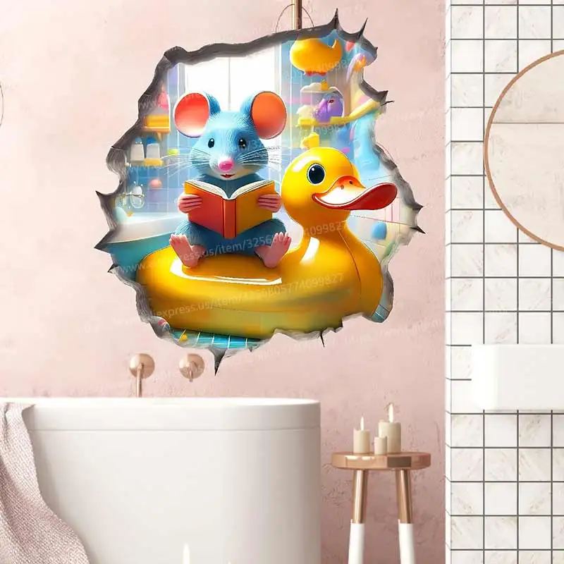 8 Styles Cute Mouse Hole Wall Sticker Bathroom Toilet Decor Living Room Cabinet Refrigerator Home Decoration Decal Stickers S711