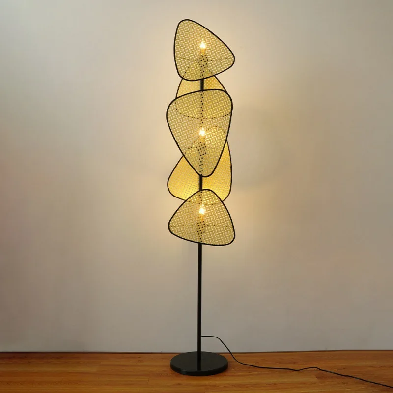 French Designer Knitting Rattan Screen Floor lamp For Living Room Bedroom Bedside Leaf Grid table Night light Lamp House Decor