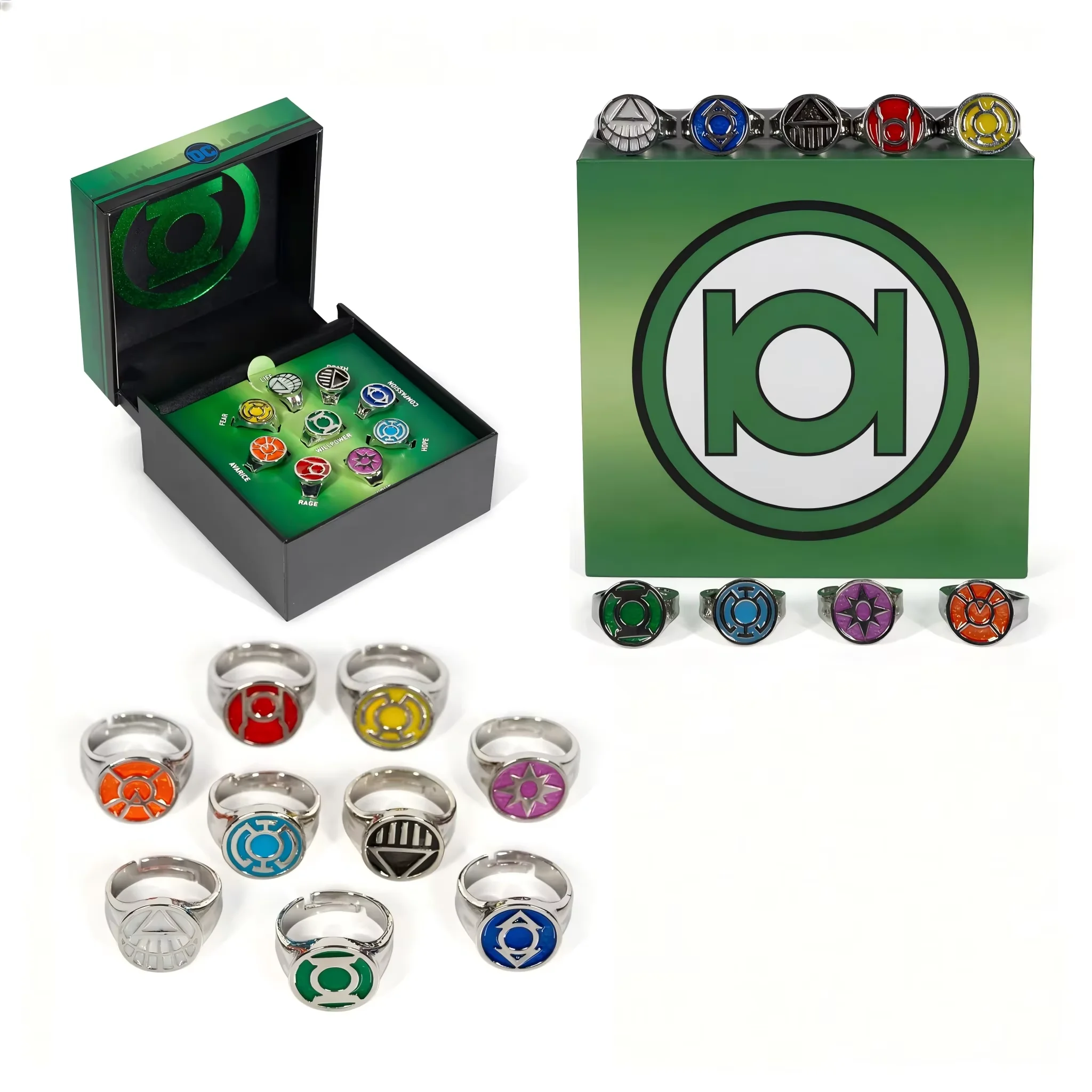Auf Lager: Comic-Held John Stewart Green Lantern Metall-Cosplay-Ring, exquisites Fingerornament, Sammlerstück, Geschenk für Fans.