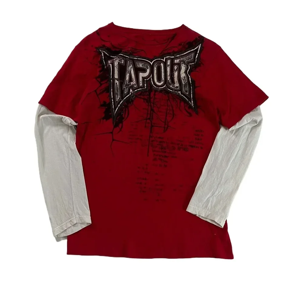 トップス tapout SK8 Y2K 00s 90s 90s TAPOUT men New Y2K black Printing T shirt Hip Hop Round Neck