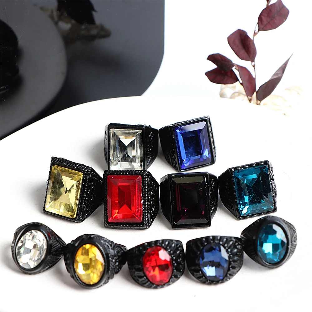 20Pcs/Lot Fashion Vintage Imitation Gemstone Glass Rings For Men Women Mix Color Style Retro Jewelry Party Gifts