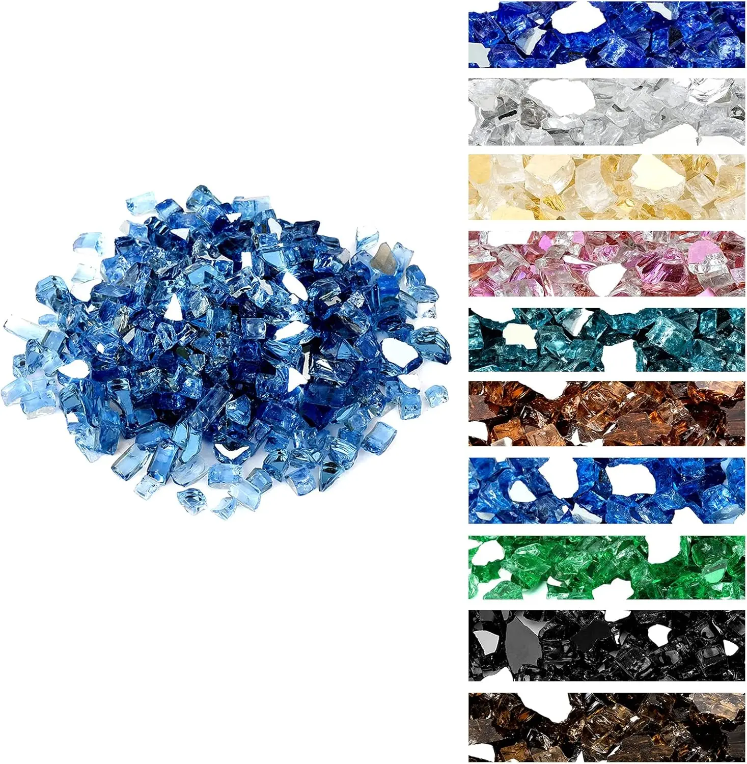 

1/4 Inch Reflective Fire Glass Rocks for Propane Fire Pit and Gas Fireplace, High Luster Pacific Blue