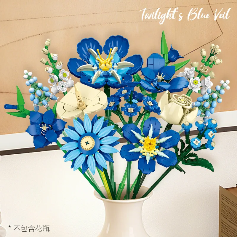 

Midnight Blue Tulip Puzzle Assembly Toy Eternal Flower Ornament Children's Educational Plaything Realistic Blooming Simulation