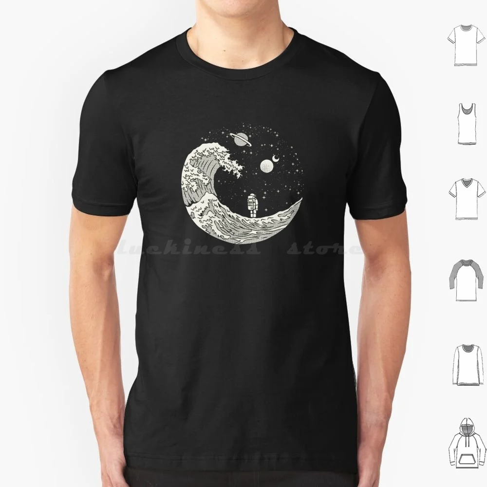 Gravedad astronauta interestelar Kanagawa onda blanco y negro de Tobe Fonseca camiseta tamaño grande 100% algodón astronauta universo