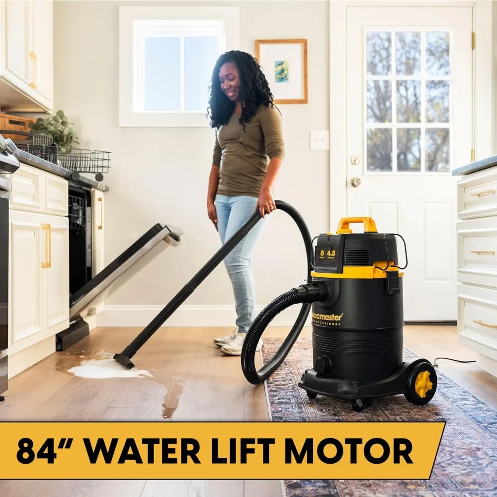 Пылесос для влажной/сухой уборки мощностью 8 галлонов мощностью 4,5 л.с. с системой самоочищающегося фильтра черного цвета