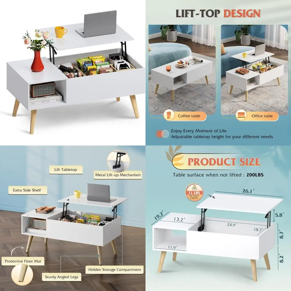 

Rising Storage Coffee Table for Living Room, Small Wooden Lift Top Dining Center Table with Storage Solution