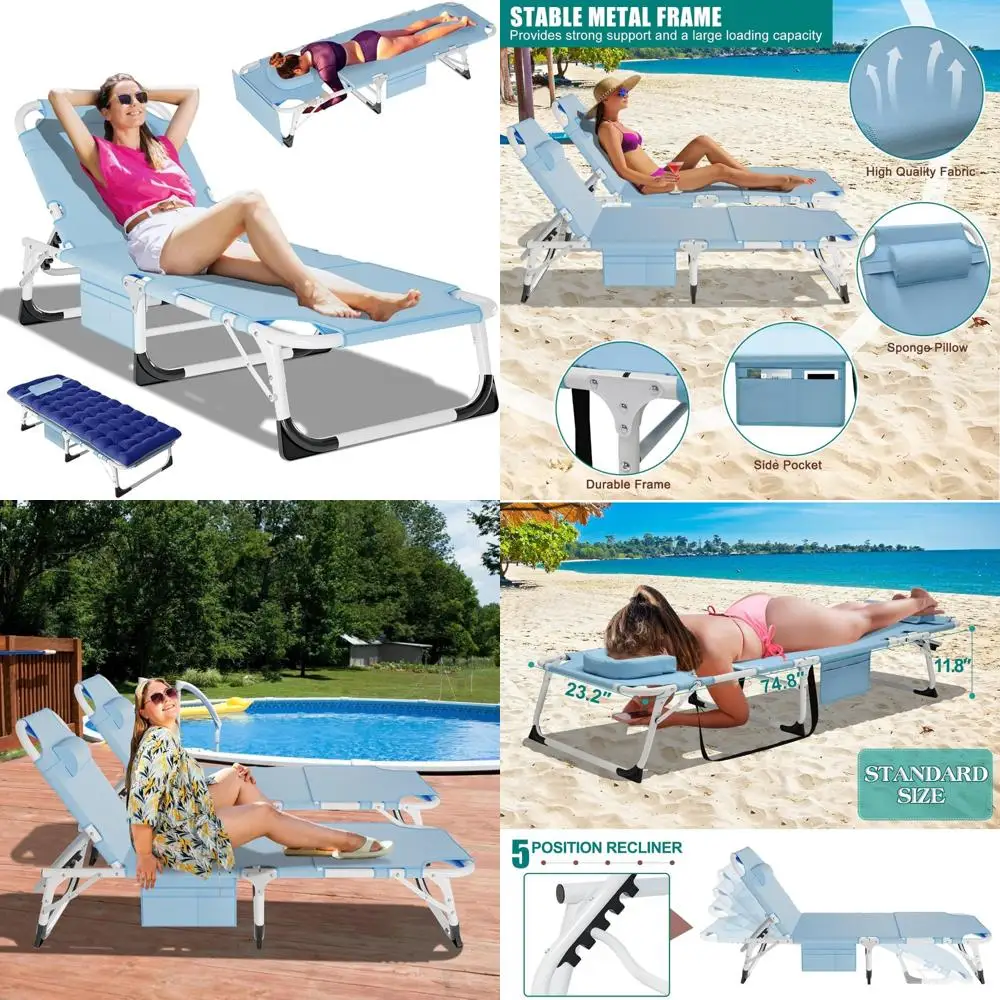Heavy Duty Tanning Chair with Face Hole, Adjustable 5-Position Folding Lounge Chair for Outdoor Use, Portable Relaxation Option
