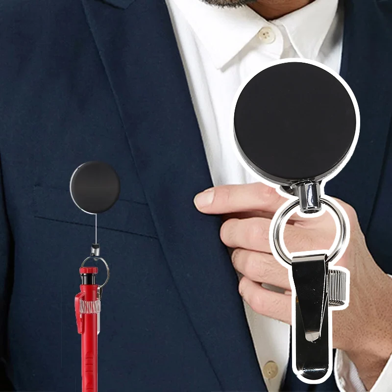 Picture 7: Universal Retractable Pull Pen Pencil Holder With Belt Clip And Key Ring - Durable Lanyard For Carpenters Workers Nurses Waiter