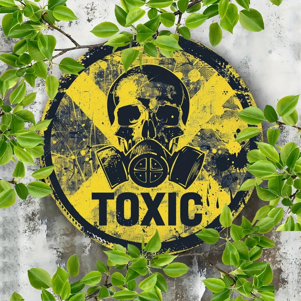 

2D Плоская ретро-табличка «Опасность» с гравировкой, 8 дюймов, круглая, металлическая, для декора стен, забавный дизайн с газовой маской, для гаража, кафе