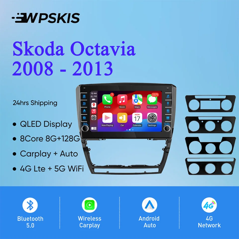 Radio con GPS para coche, reproductor con Android 14, 8GB de Ram, 128GB, vídeo, Audio A/V, música, DVD, Navi, para Skoda Octavia 2008-2013, Carplay, DSP, RDS