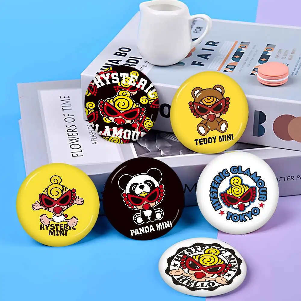 Japan Brand H-Hysteric M-Mini Logo Cartoon Brooches Anime Badge Round Handmade Brooch Lapel Pins Jewelry for Clothes Gifts