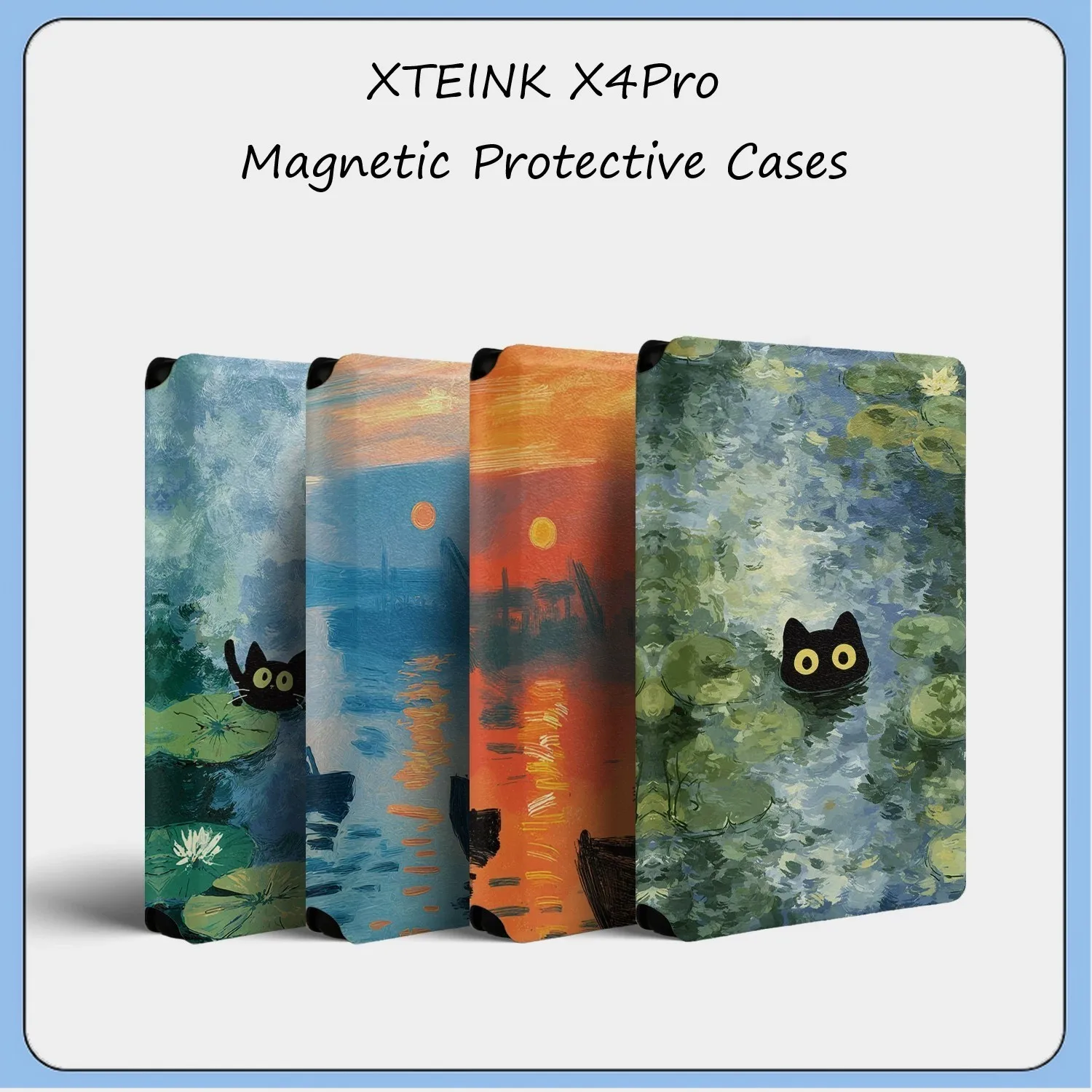 For XTEINK X4Pro E‑Reader Magnetic Protective Folio Cases Cover Slim Lightweight No‑Base Shell Monet‑and‑Cat Oil‑Painting Folio