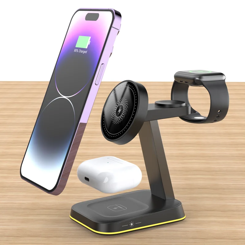 

3 in 1 Smart Watch Earphone Fast Universal Foldable Magnetic Phone Stand Wireless Charger with Light 5V/2A Input