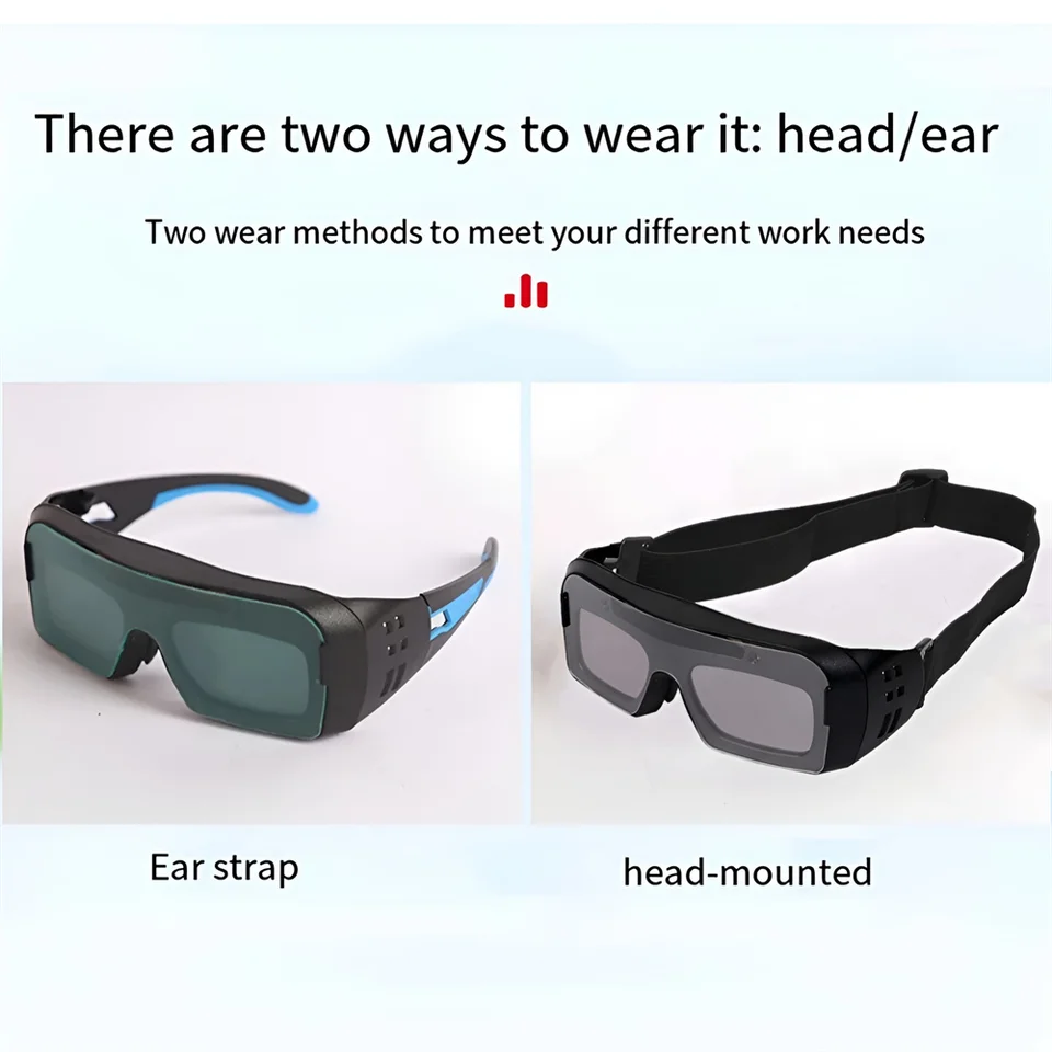 Solar Auto-Dimming Welding Goggles – Battery-Free, Adjustable Legs, TIG/MMA/MIG/Arc Welding Eye Protection, 14.5×14.5×5.5cm