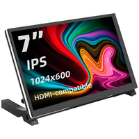 7 Inch Portable Display IPS LCD Capacitive Touch Screen 1024x600 Monitor Optional Speakers for Raspberry Pi Laptop PC