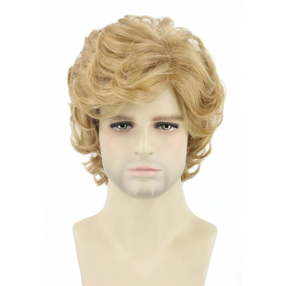 HAIRJOY Synthetic Hair Men Wigs Blonde Short Curly Wavy Layered Cosplay Costume Party Wig Man Wig Halloween Wigs