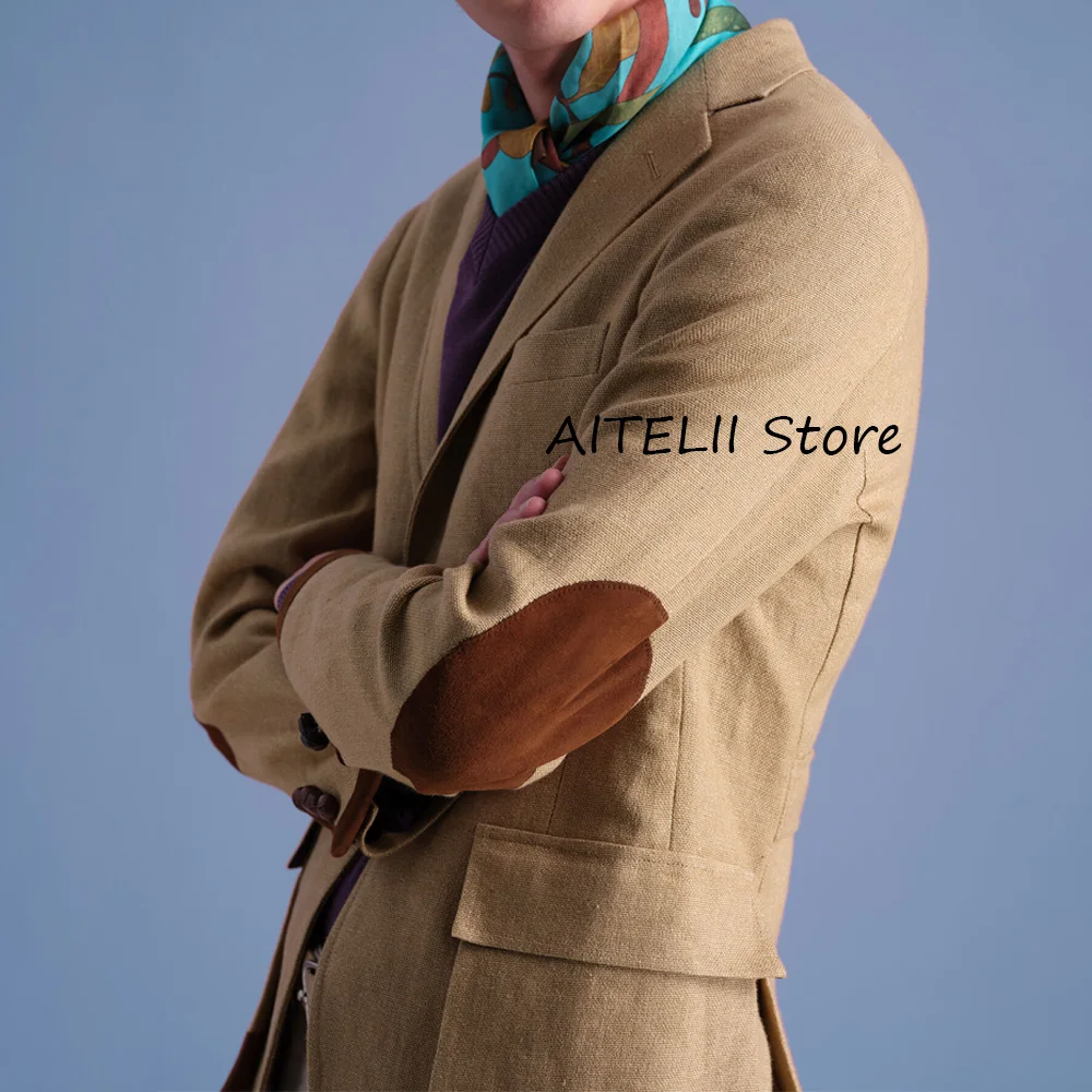 

Jackets for Suit Linen Coats for Man Men's Jacket Formal Casual Square Pockets Suede Trim Two Buttons Suits Blazers Fashion