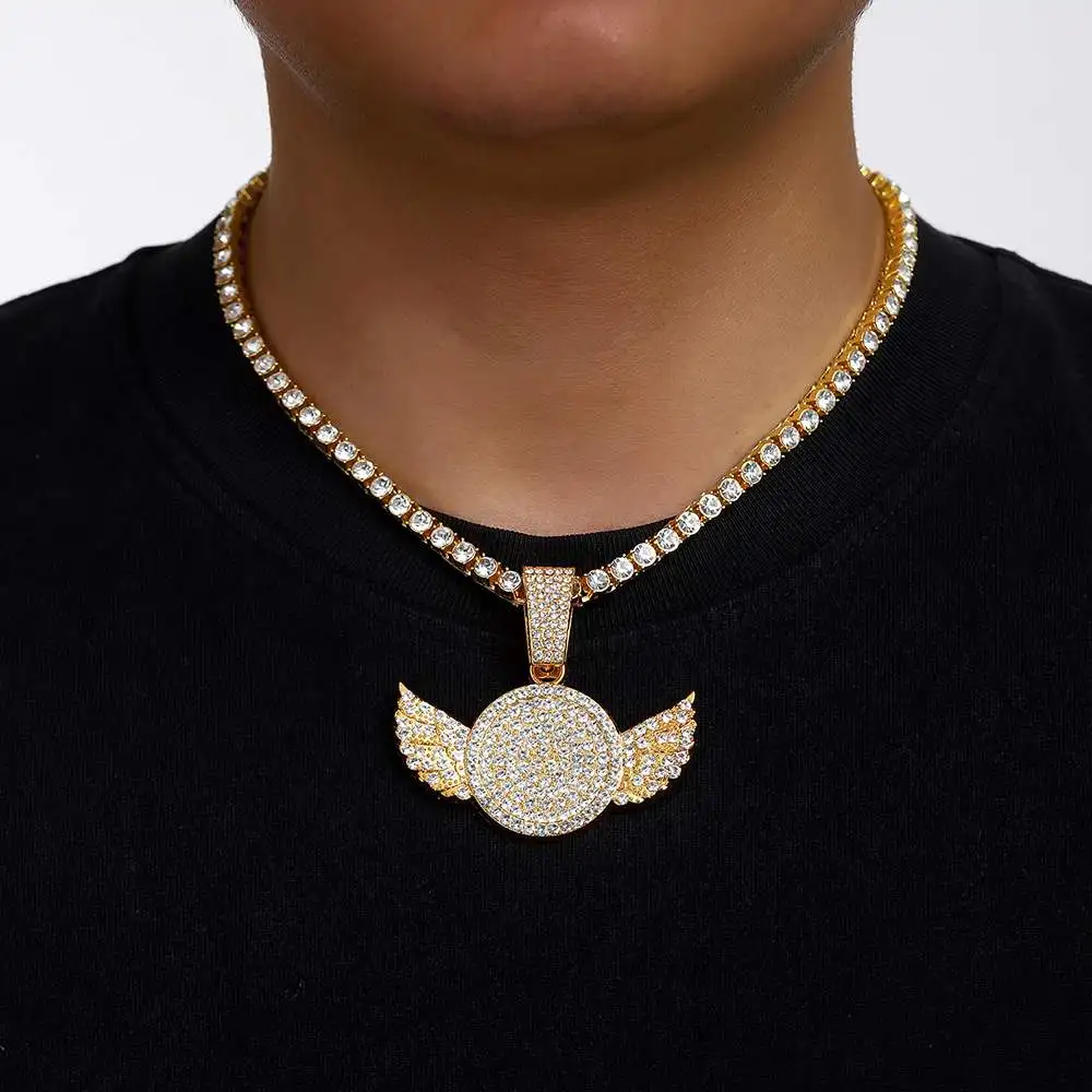 

Новое поступление, хип-хоп, кубинская звено, витая цепочка с бриллиантовыми крыльями, кулон из сплава, модные ювелирные изделия, аксессуар Fre Sto