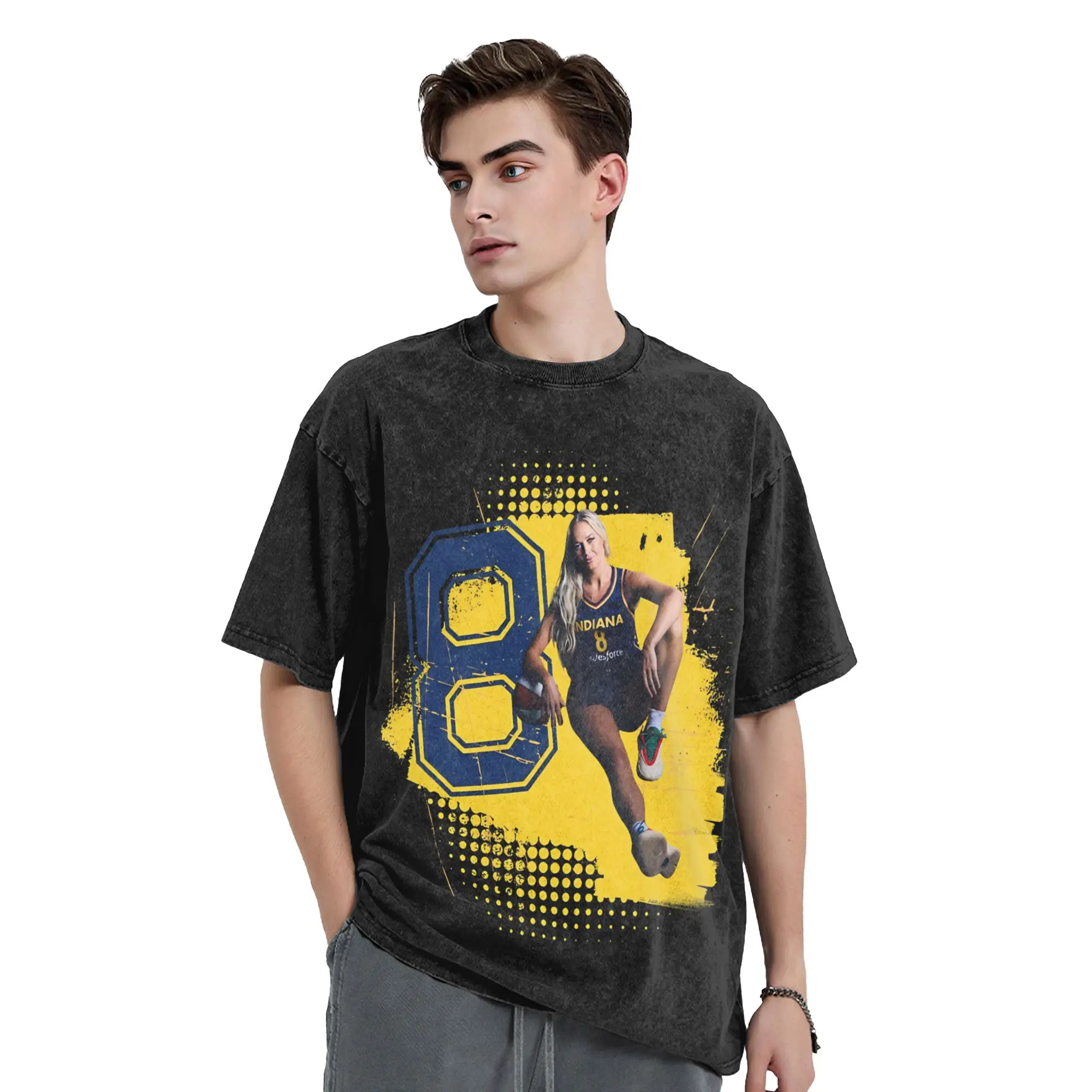 Sophie Cunningham Indiana Fever T Shirts Hip Hop Washed High Street T-Shirts Basketball Number 8 Men Women Summer Tops Tees