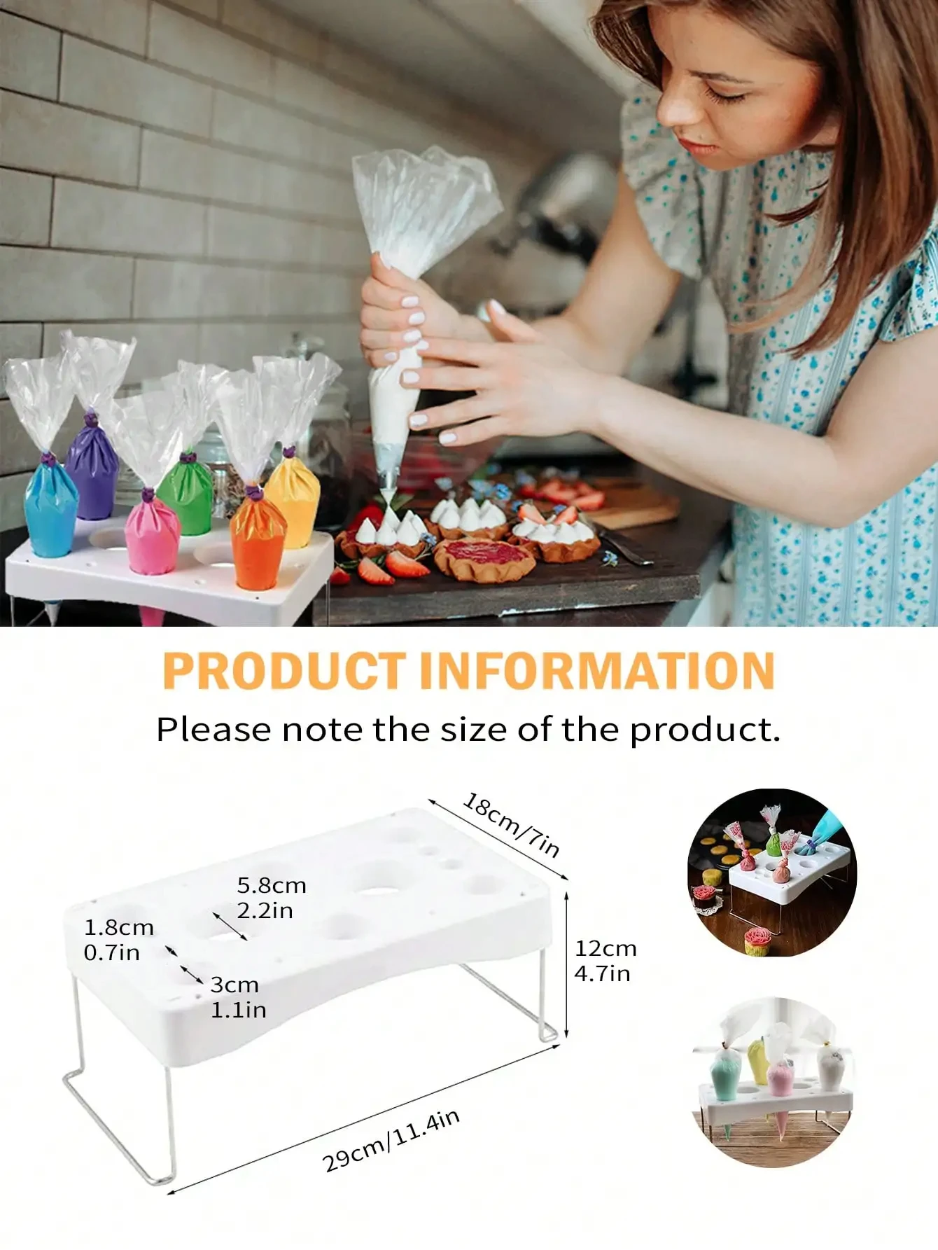 Leeseph Cake Decorating Icing Bag Holder Tray Stand Cream Bag Rack Icing Shelf PP+Stainless Steel Detachable Pastry Holder