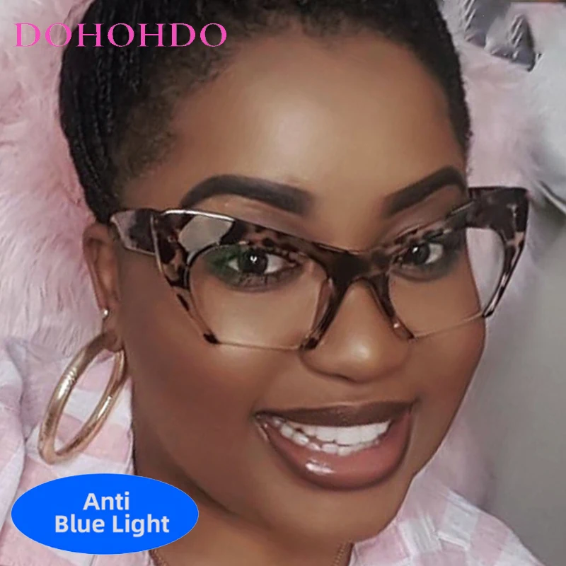 

Vintage Brand Designer Cat Eye Half Frame Anti-Blue Light Glasses Men Women New Trendy Fashion Luxury Eyewear For Office Work