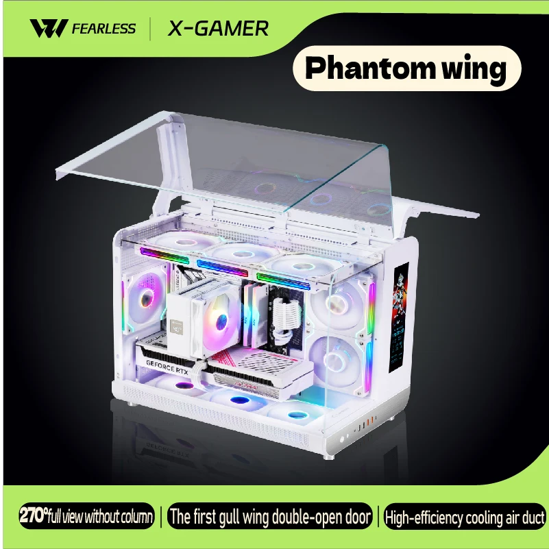 

Компьютерные чехлы X-GAMERX Future Wings LCD Edition, черный чехол для комнаты с выдом на море, MATX, вертикальный, 360, с водяным охлаждением, двойная дверь