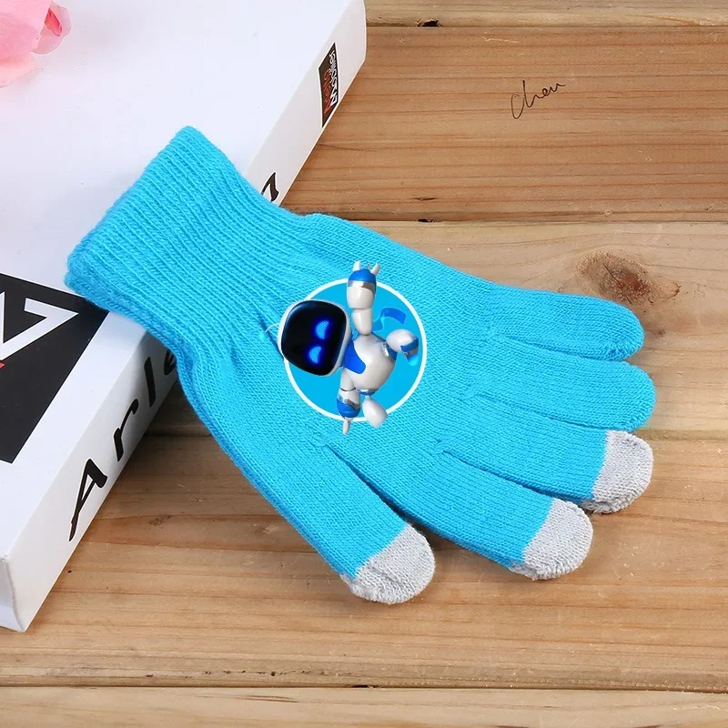 New Astro Bot Gloves Boys Girls Cute Cartoon Anime Blue Mittens Child Winter Warm Windbreak Knitted Glove Necessary Accessories