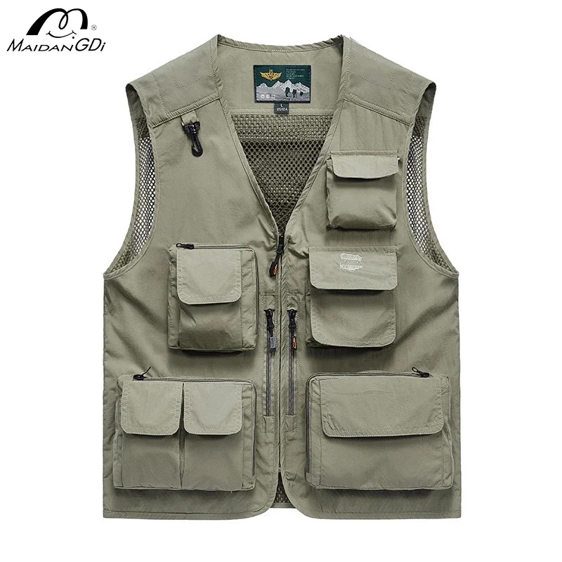 Maidangdi Outdoor Vest for Men Summer Multiple Pockets Large Size  Spring and Autumn Camisole Thin Nylon tooling style Jacket