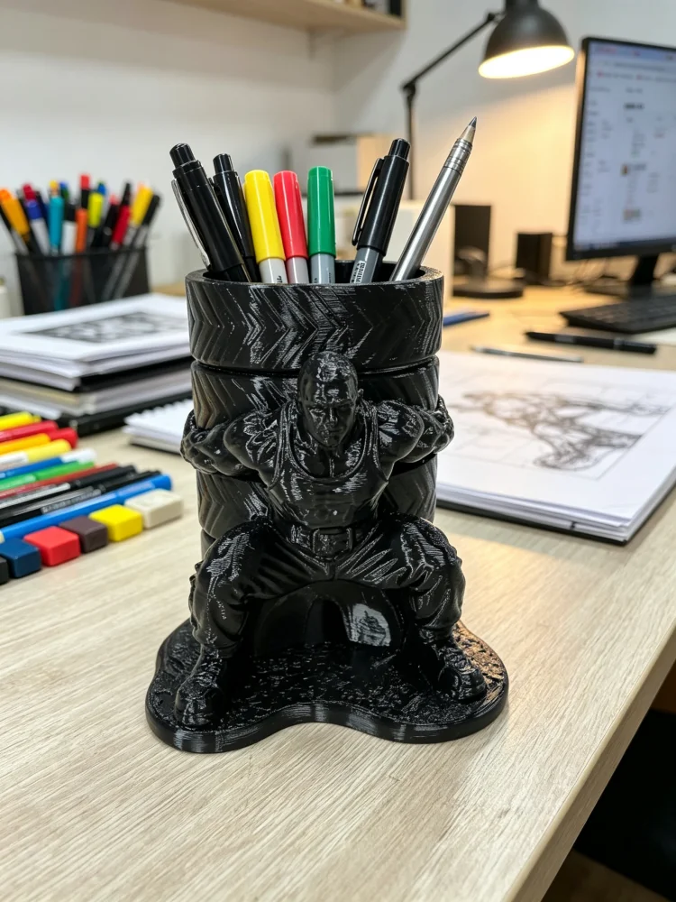 Fun Muscle Man Pen Holder, Strong Man Sculpture-Style Pencil Holder with a Tire on His Back, Creative and Quirky Human-Shaped Desktop Pen Holder, Petg Matte Plastic with Solid Texture, Stable Base, Large Capacity Pen Cup, Desktop Storage Box for Organizing Stationery, Cool and Unique Desktop Decoration, Suitable for Office and Student Desks, Fun Office Gift for Fitness Enthusiasts and Men