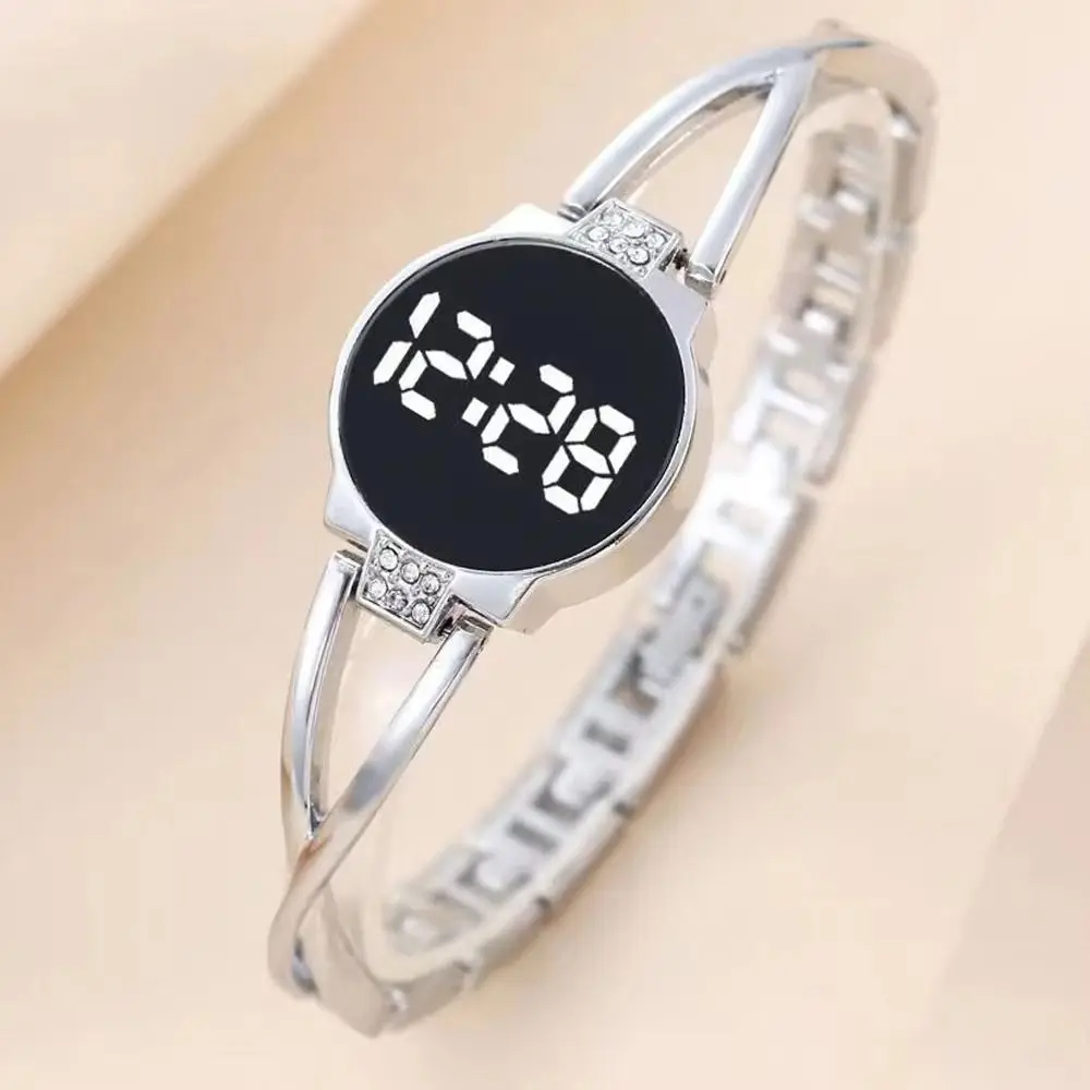 Female Touch Screen LED Watch Metal Bracelet Steel Band Touch Screen Watch Rhinestone LED Display Bangle Watch Girls