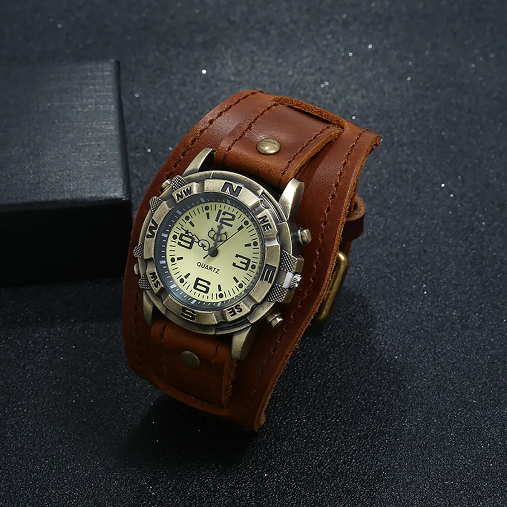 Men Punk Retro  Fashion Pin Buckle Strap Leather Watch