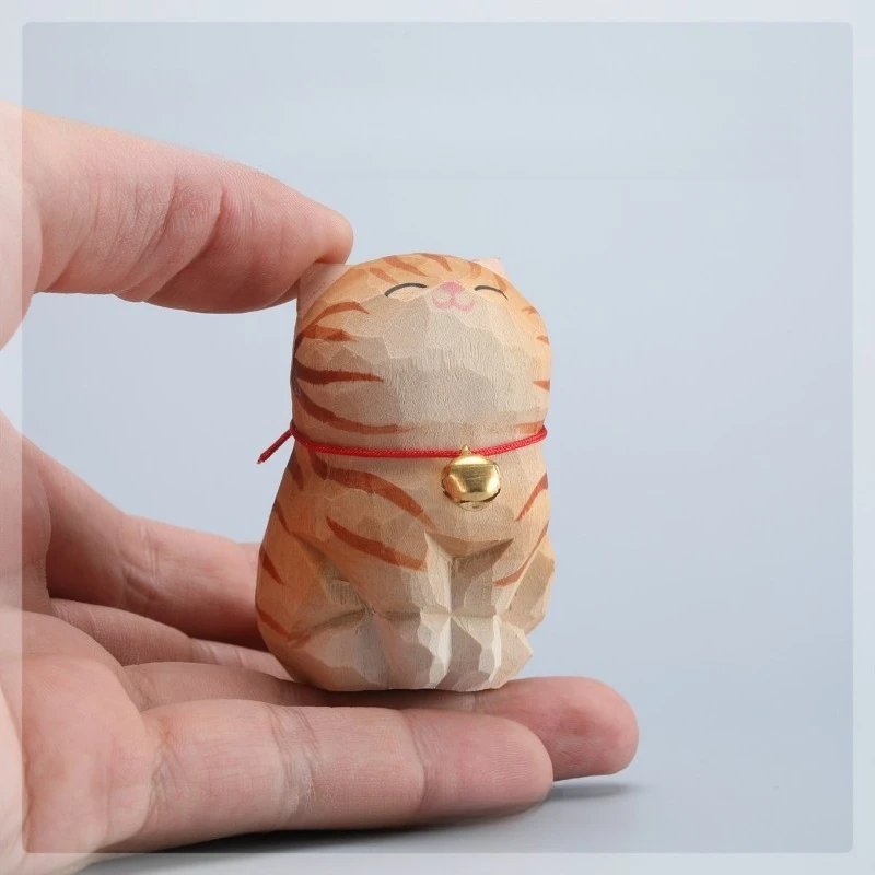 Handmade Wooden Tiger Spotted Cat Ornament American Shorthair Cat Animal Model Desktop Decoration Christmas Holiday Gift