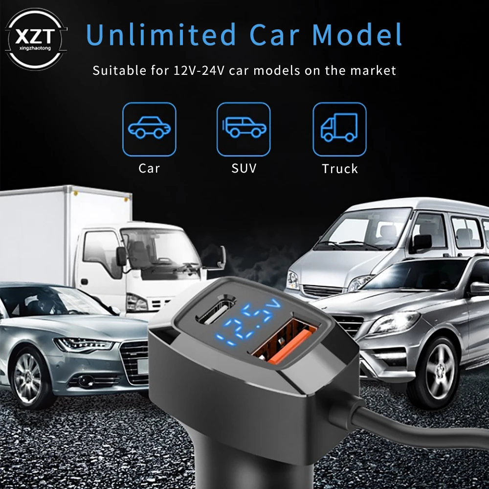 12-24V Car USB C Charger 5 Ports Multi-ports Extension Type C USB 3.1A Fast Charging Phone Charger 31W High Power Adapter