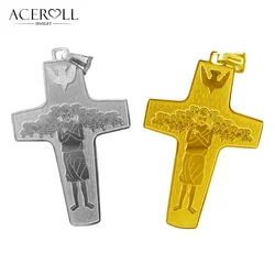 ACEROLL Catholic stainless steel pendant of the Shepherds' Cross, the Pope's Cross