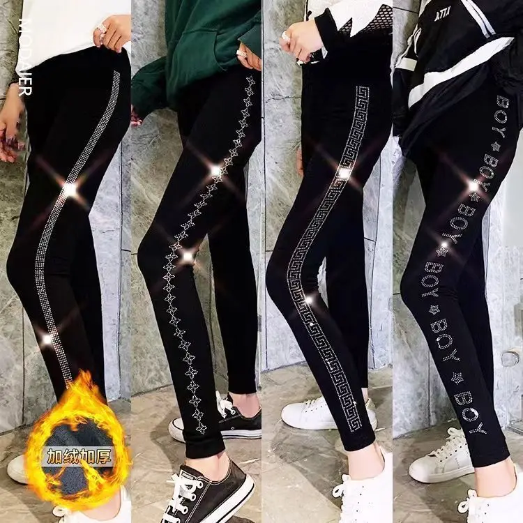 Modal Leggings für alle Jahreszeiten Oberbekleidung bling bling heißes Bohren Stretch enge Bleistift hose verdicken Samt schwarze Frau Legging