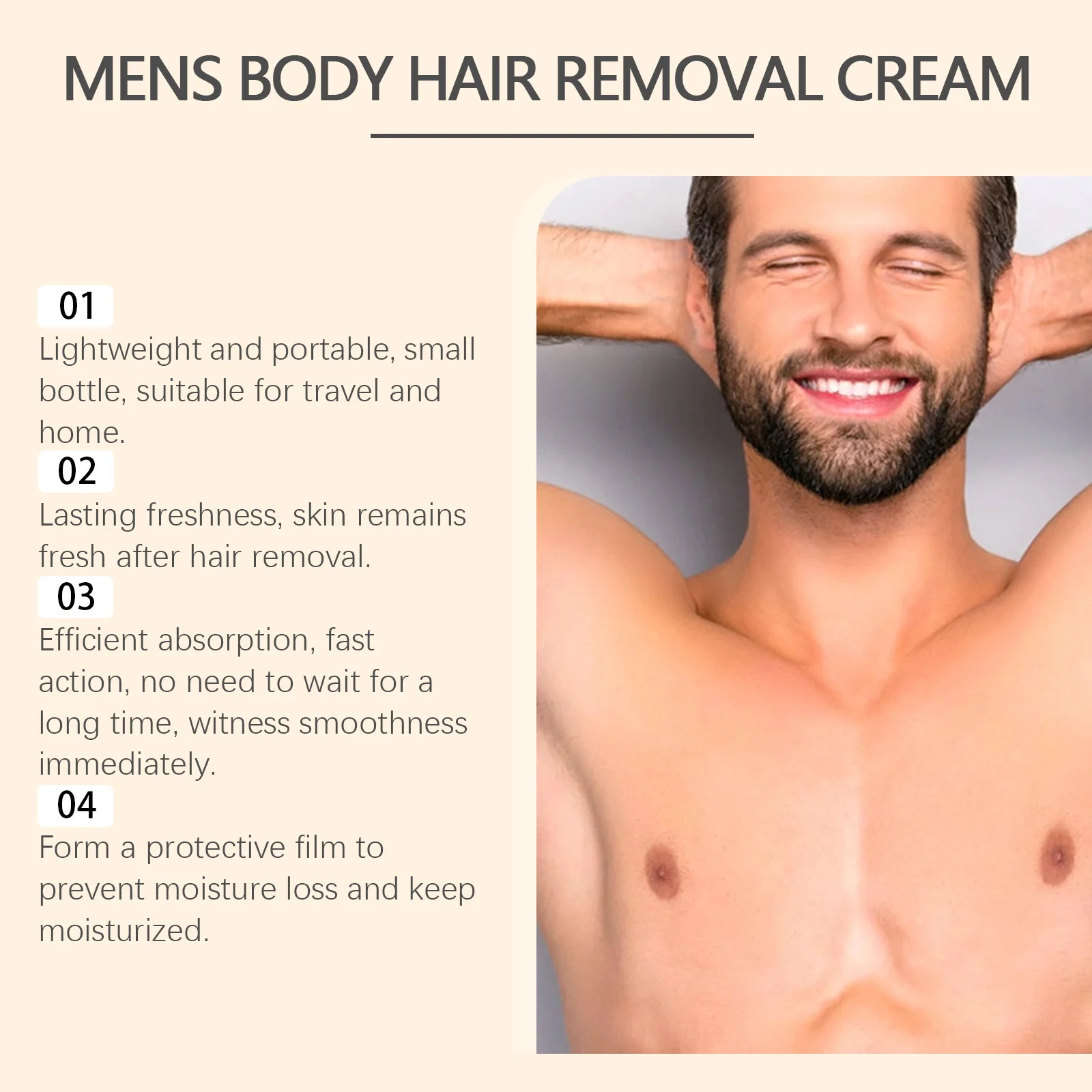 Men's Hair Removal Cream with Scraper Gently Painless Soothing Fast Acting Depilatory for Body Chest Back Legs Underarms