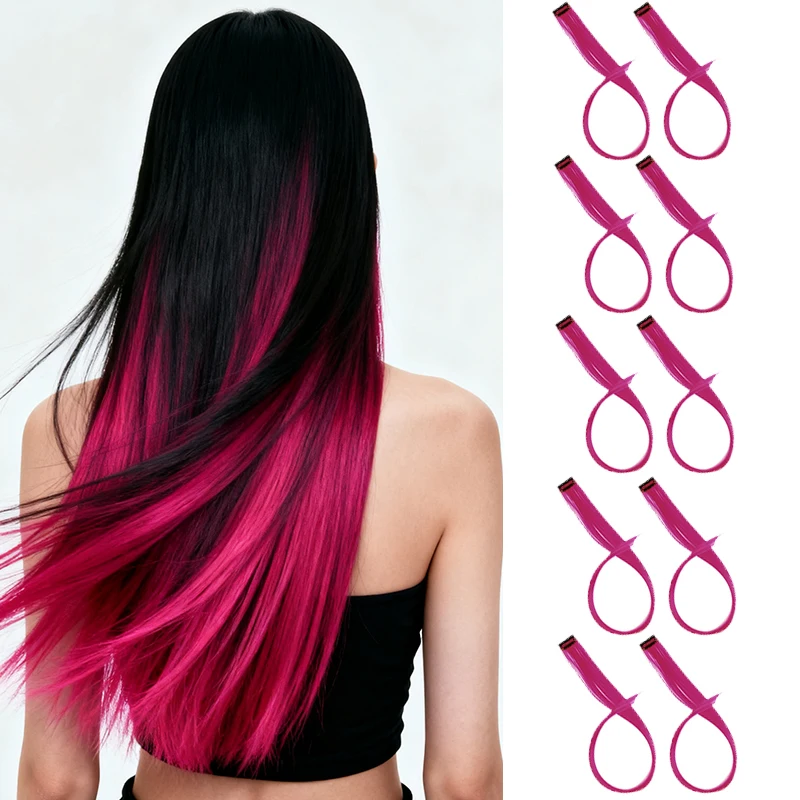 10 قطع 22 بوصة وصلات شعر صناعية طويلة مستقيمة بمشبك في قطع الشعر الملونة للحفلات للنساء والأطفال والفتيات #1